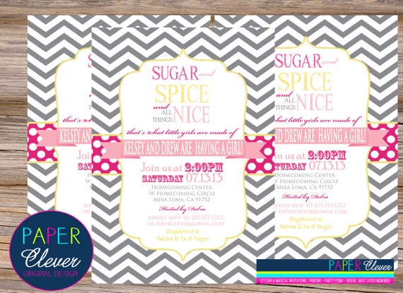 Girls baby shower invitation, pink, yellow, gray, chevron - digital file, printable #1523 Il_570xn