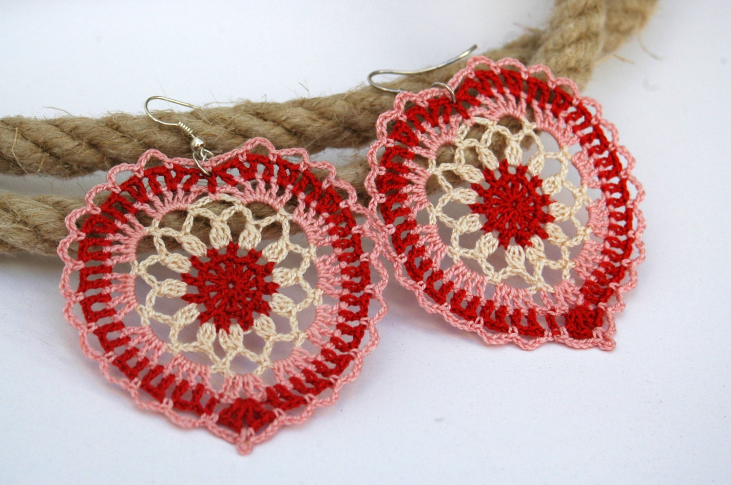 Crochet heart earrings Crochet earring jewelry Large
