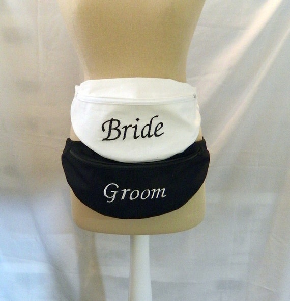 Embroidered Fanny Pack Hip Bags Bride and Groom by reneesvanity