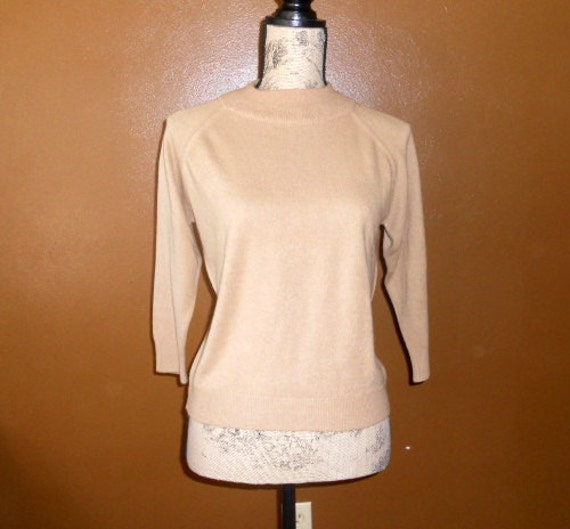 Vintage Acrylic Sweater Mock Turtleneck Sweater 3/4 Sleeve