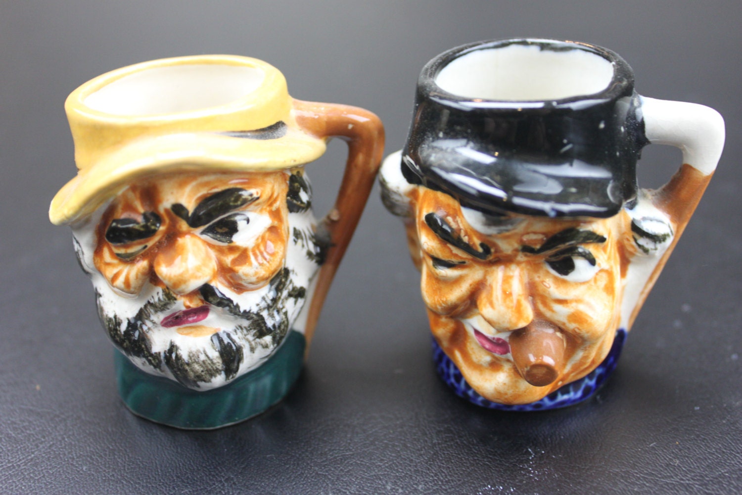 Pair Vintage Character Miniature Toby Mugs by TavernTankardsNTools