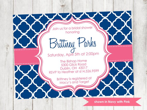 Bridal Shower Invitation - Printable Shower Themed Quatrefoil Invite - Colors and Text Customizable Il_570xn