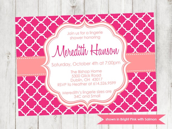 Lingerie Shower Invitation - Printable Shower Themed Quatrefoil Invite - Colors and Text Customizable Il_570xn