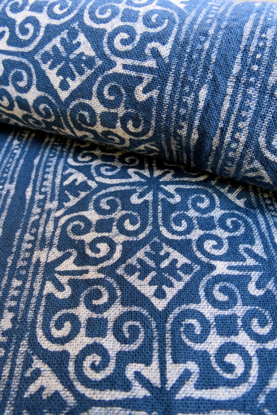 Handwoven cotton Vintage fabrics Indigo Blue Hmong by dellshop