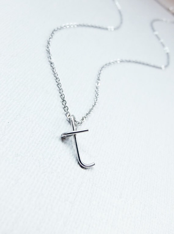 Letter T Necklace Silver Initial Necklace by JenniferRexJewelry