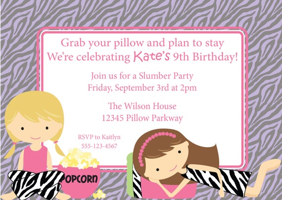 Slumber Party Invitation Zebra Sleepover Invite Birthday Party