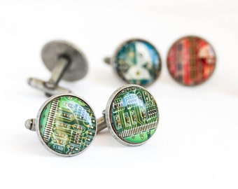 Circuit board Cuff links - Geeky computer cufflinks - antique silver, resin