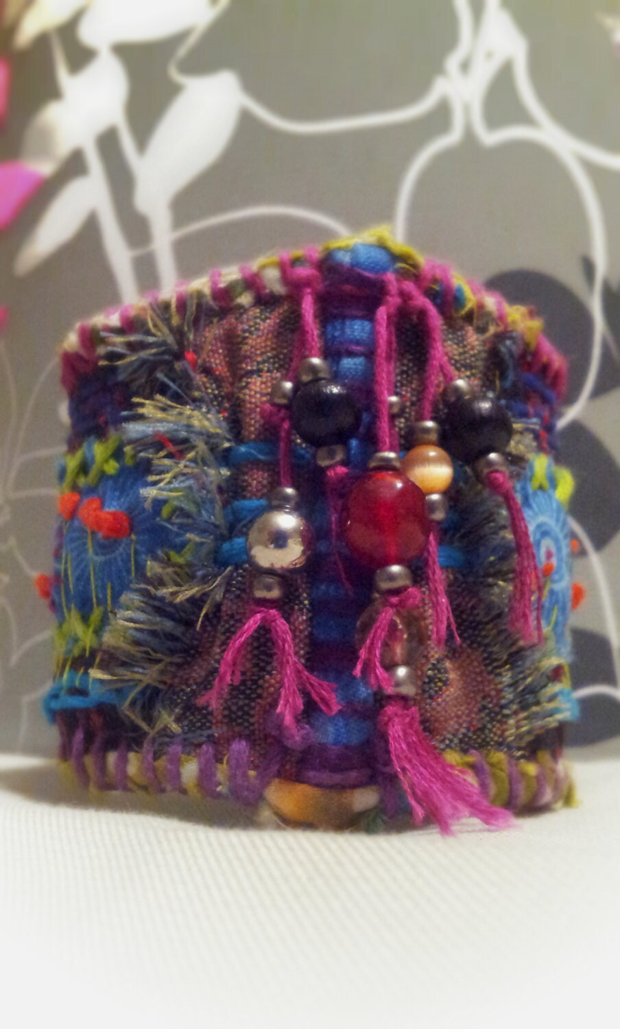 RESERVED For Pam Bohemian Fabric Cuff Bangle Bracelet Hand