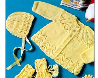 Copley 9177 Qk 8ply Matinee Jacket Bonnet and bootees 20ins - PDF of Vintage Style Baby Knitting Patterns