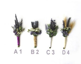 Organic Dried Lavender Boutonniere - Goomsman - Gooms Bestman " Your Choice" One Each. MADE TO ORDER!