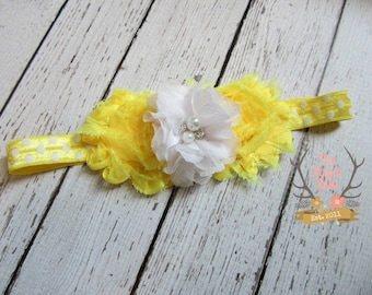 Yellow & White Spring Headband - Photo Prop - Newborn Infant Baby Toddler Girls Adult Flower Girl Wedding You are My Sunshine