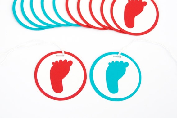 Baby Shower Decoration Footprint Tags Turquoise Red Il_570xn