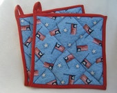 Quilted Patriotic Flag Potholders - Set of 2