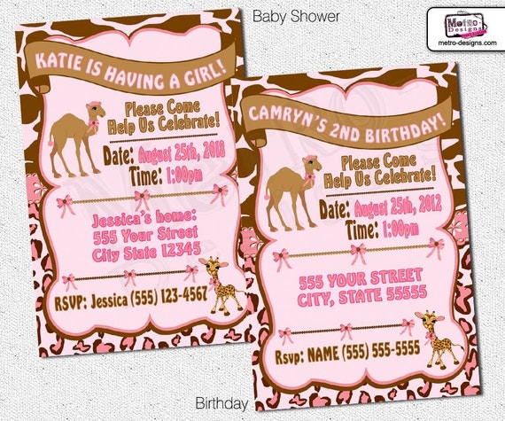 Pink Giraffe & Camel Invitation Il_570xn
