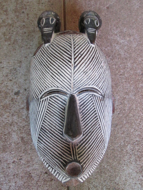 Vintage African Tribal Carved Wooden Mask By Handicraftafrica