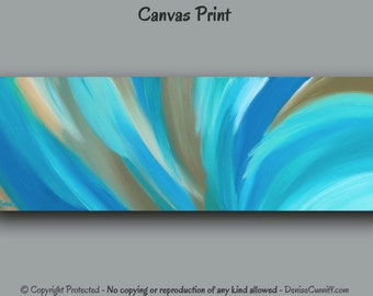 Abstract painting - Canvas art print, Teal home decor, Wall art, Turquoise and tan, Aqua, Bedroom, Office, Large Giclee, Blue brown artwork