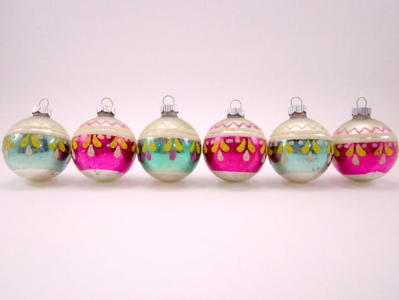 Vintage Glass Shiny Brite Christmas Holiday Ornaments Set Of 6