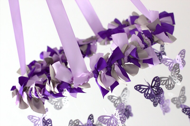 Lavender Gray & Purple Butterfly Mobile Baby Shower Gift