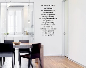 In This House Wall Quote Decal - Living Room Wall Decal, Family Wall Sticker, Family Rules Decal, Typography Decal, In This House Quote