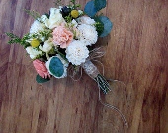 Wedding Bouquet, Sola wood Succulent Bouquet, Woodland Dried Bouquet, Bridal Bouquet, Sola flowers, Alternative Bouquet, Rustic Handmade