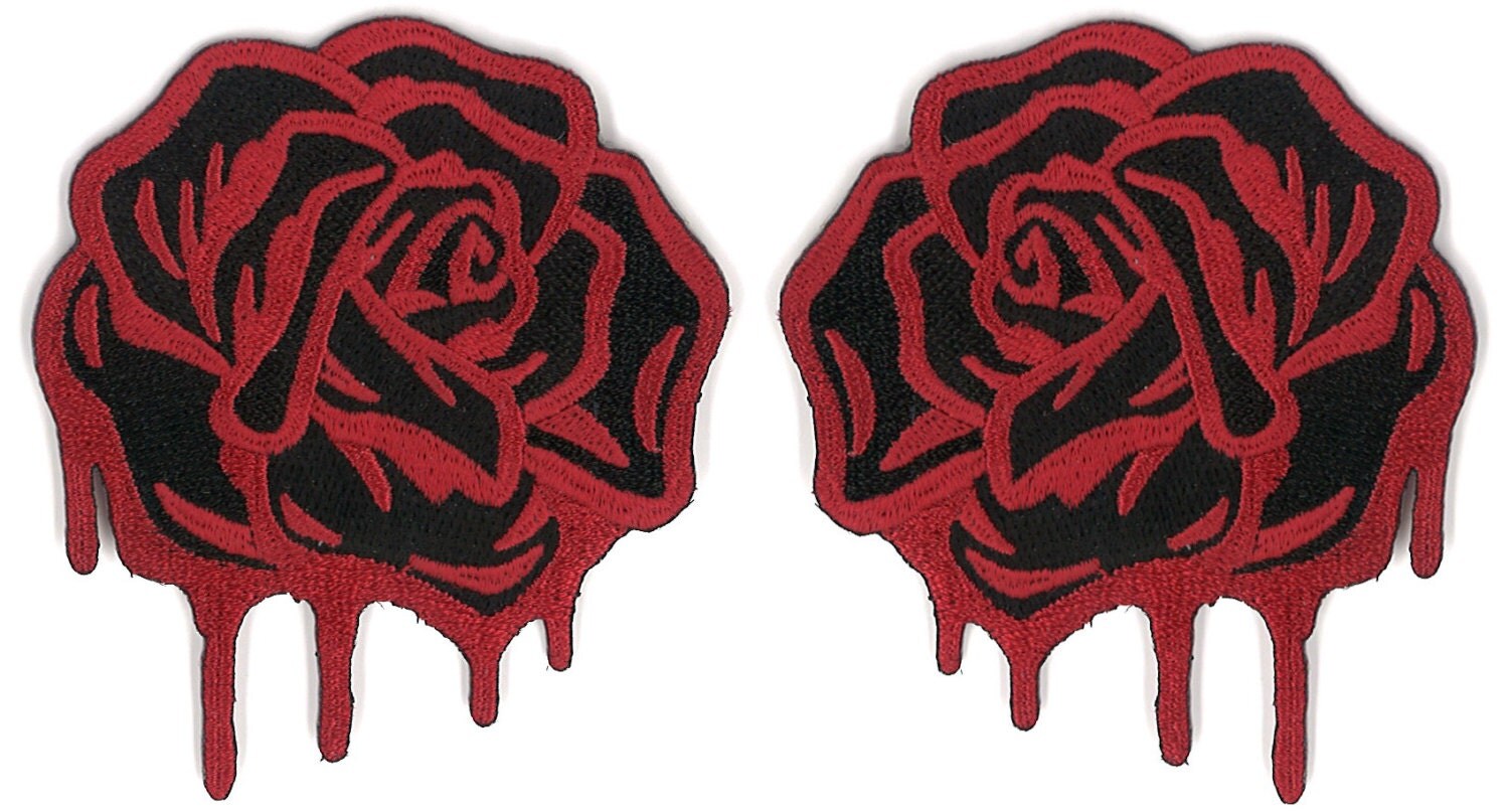 3 Black Bloody Roses Patches Pair Dripping Blood by PsychoSwami