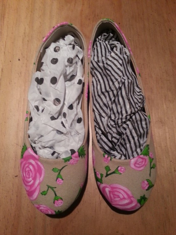 Items similar to Custom Painted Pink Rose Flower Ballet Flats Shoes on Etsy