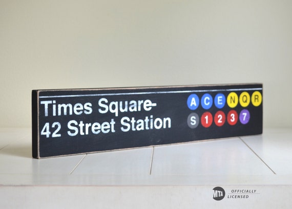 Times Square 42 Street Station Distressed Subway Sign - Hand Painted on Wood