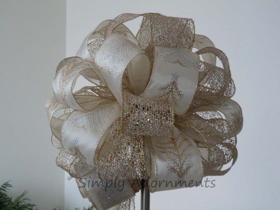 gold ivory christmas tree topper bow ivory sparkle gold gold ivory christmas tree topper bow ivory sparkle gold