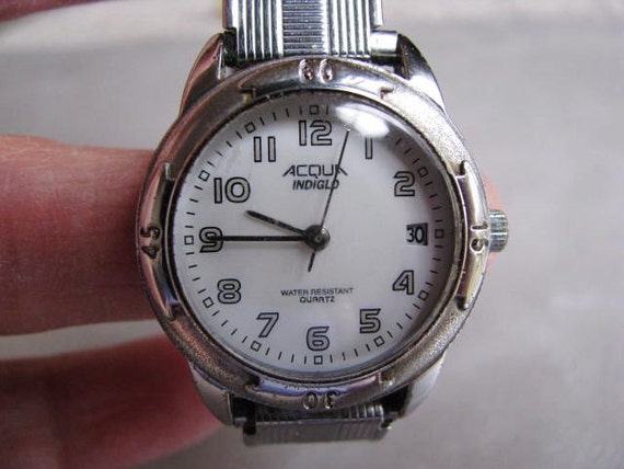 Acqua Wrist Watch - Vintage Stretch Band Watch - Silver Plated Watch