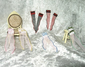 Pair stockings lace and tulle, socks dollhouse, pantyhose dollhouse, handmade miniature,lingerie dollhouse - Dollhouses Miniature scale 1:12