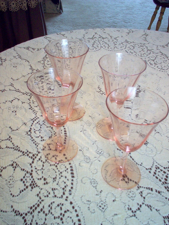 Beautiful Pink Depression Glass Stemware Set of Eleven