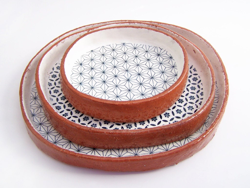 Set of Three Handmade Tapas Plates Ceramic Plate Set