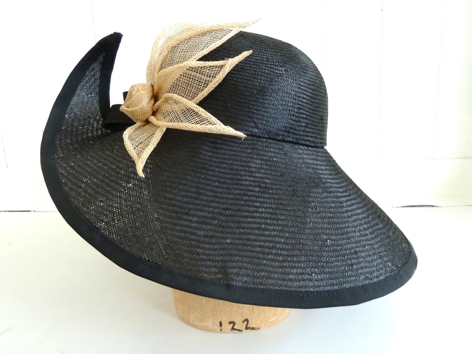 Wide Brim Black Straw Hat For Women Womans Big Brim by MiriamLeala