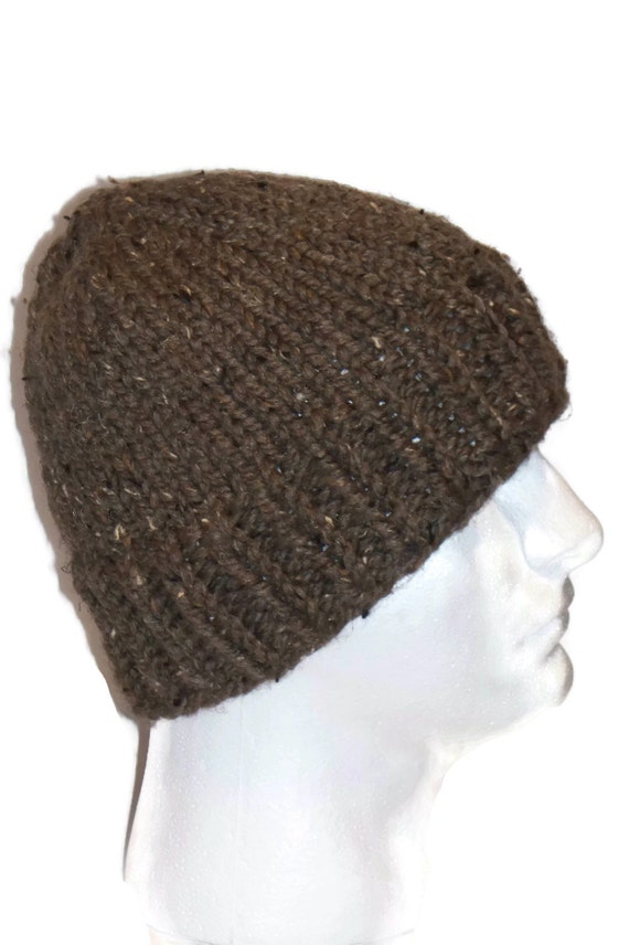 Warm Winter Beanie Hat Chocolate Brown with Cream Flecks