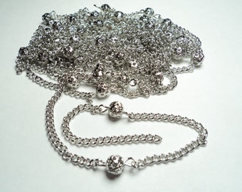10 ft-. Silver plated 6mm filigree bead curb link chain -m284