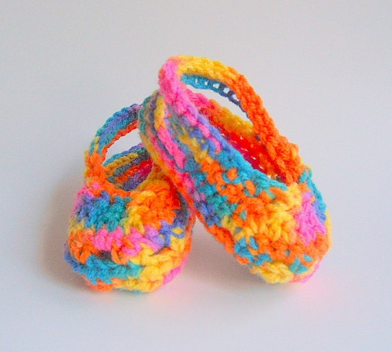 Rainbow Baby Booties Girl Handmade Crochet Spring Sandals 3 To 6 Month ...