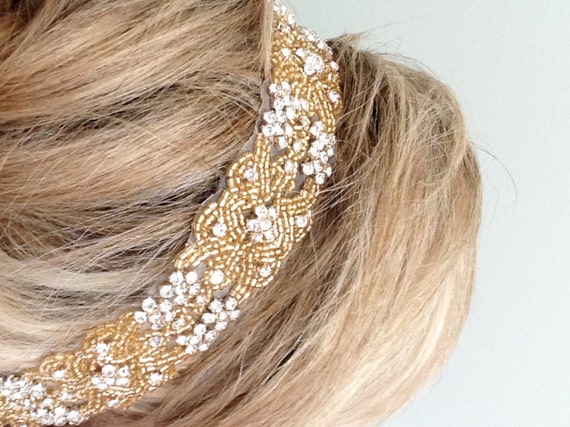 Items Similar To Gold Crystal Headband Wedding Bridal Tiara Headpiece