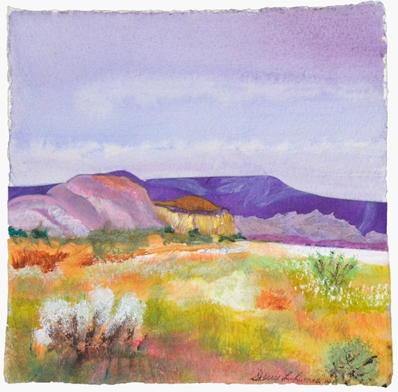 Original mixed media collage desert landscape contemporary