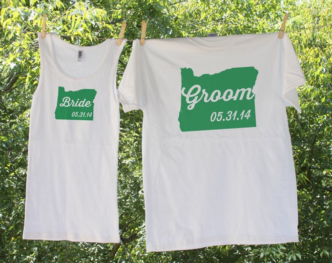 Bride & Groom Oregon personalized with date - two shirts