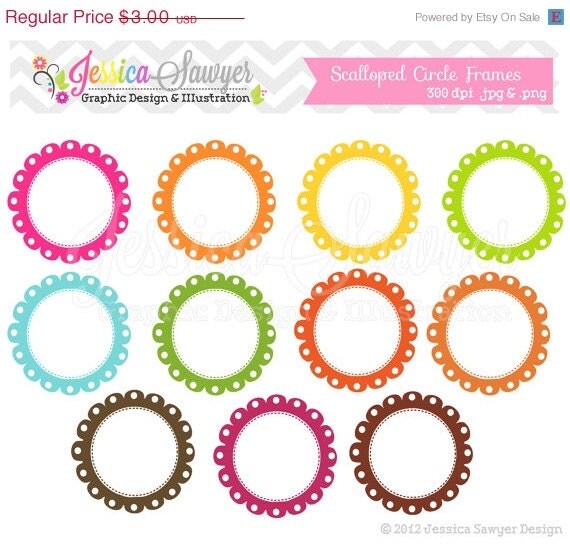50% OFF - INSTANT DOWNLOAD, scalloped stitch frames - digital frame - lace frame - circle frame - commercial use - card making - digital sc Il_570xn