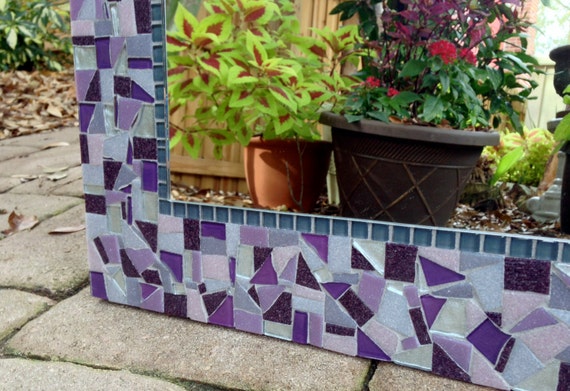 Purple Silver Gray Mosaic Wall Mirror  by GreenStreetMosaics