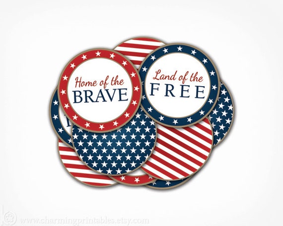 4th of July Cupcake Toppers - PRINTABLE - Fourth of July Party Circles - Independence Day - July 4th Collection Il_570xn