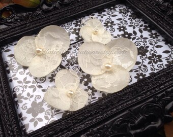 Ivory Lace Poppy Pins / Hair Pins / Flower Bobby Pins