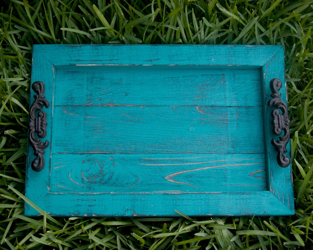Decorative / Serving Tray Turquoise Distressed