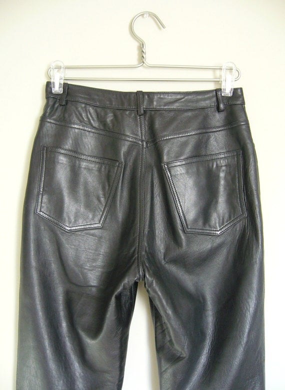 Vintage BLACK LEATHER JEANS/size by clotheslinesvintage on Etsy