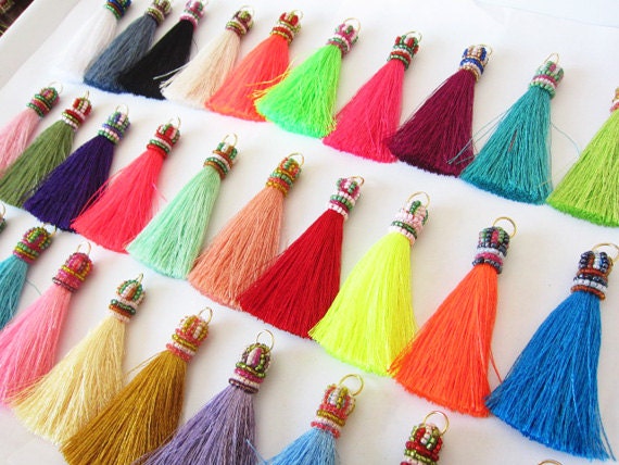 Items similar to Luxurious Handmade Silky Beaded Long Tassels for ...