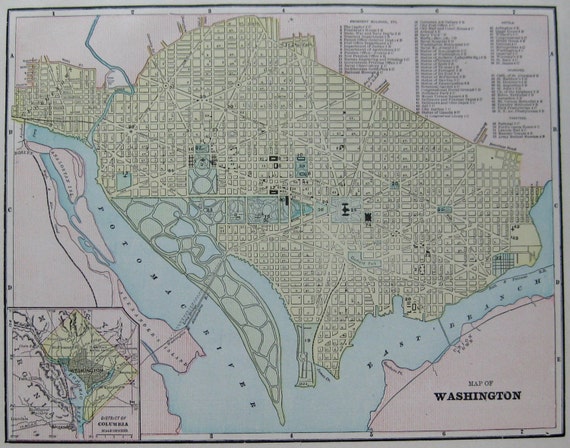 WASHINGTON DC MAP Vintage 1900 Map Wall Art by plaindealing