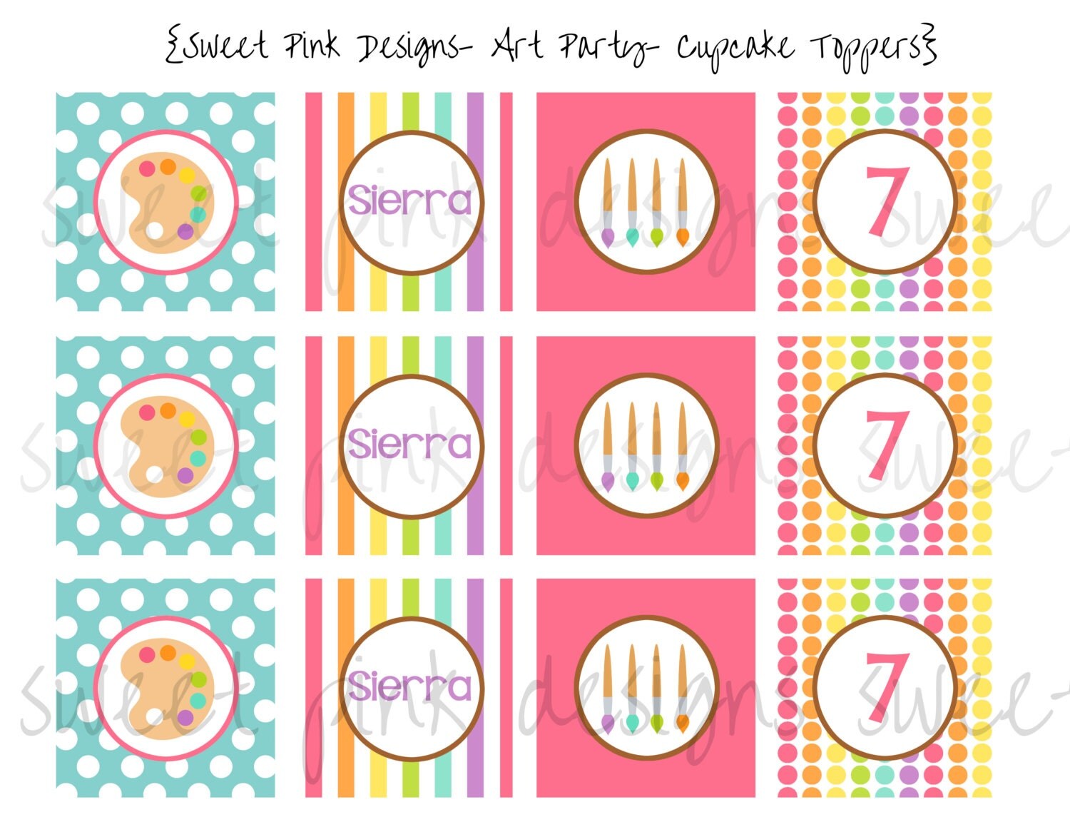 Art Party Cupcake Toppers