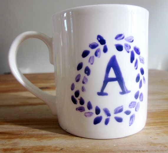 Items similar to Personalised Initial Ceramic Mug with Oval Leaf