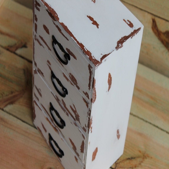 Large Whitewashed Distressed Wood Drawer Jewelry Box Trinket